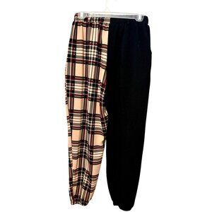 SHEIN Two Black/Plaid Two Toned Baggy Pants, Sz M, Streetwear, Festival Fashion